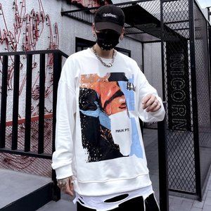 Punk Artist Graphic Sweatshirt Streetwear Fashion White Long Sleeve SG-3308